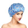 Reusable Shower Cap, Hair Cap, Oversized Waterproof Shower Caps Large Designed for all Hair Lengths with PEVA Lining & Elastic Band Stretch Shower Hat - Blue Flower Shower Caps for Women view 1