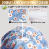 Reusable Shower Cap, Hair Cap, Oversized Waterproof Shower Caps Large Designed for all Hair Lengths with PEVA Lining & Elastic Band Stretch Shower Hat - Blue Flower Shower Caps for Women view 4