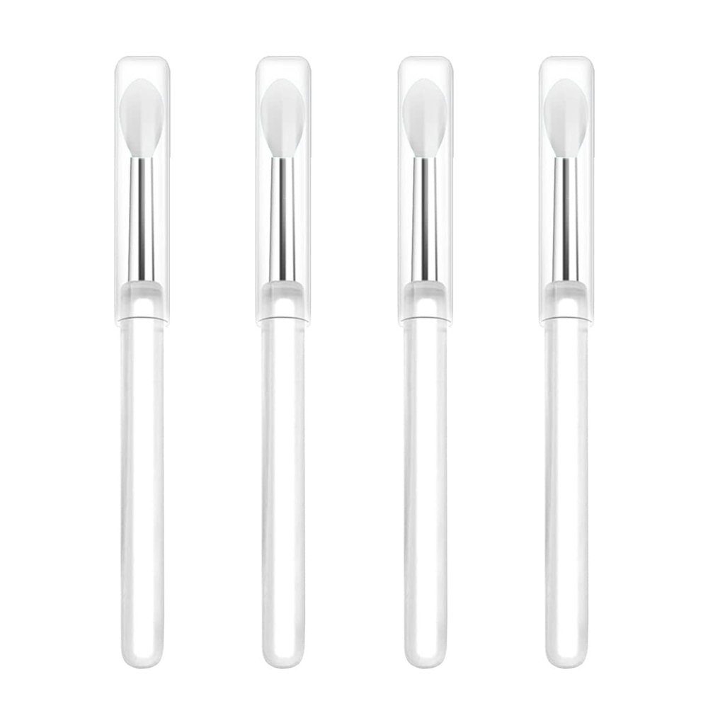 LORMAY Silicone Lip Brushes with Transparent Handles and Caps. Perfect Tools for Applying Cream Lip Mask, Eyeshadow, and Lipstick (4pcs, White)