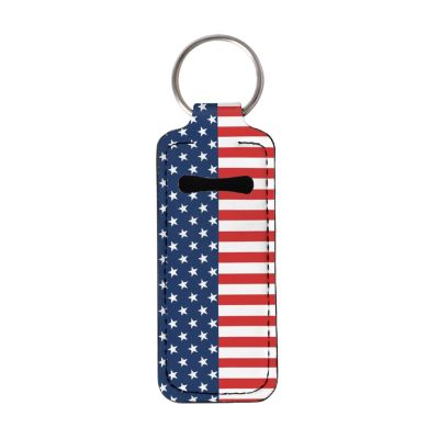 Babrukda 10 Pieces Chapstick Holder Keychain Clip-on Sleeve Chapstick Pouch Lip Balm Holder Sleeve for Travel Daily Accessories, American Flag Novelty Pattern Lip Gloss Tube Holder