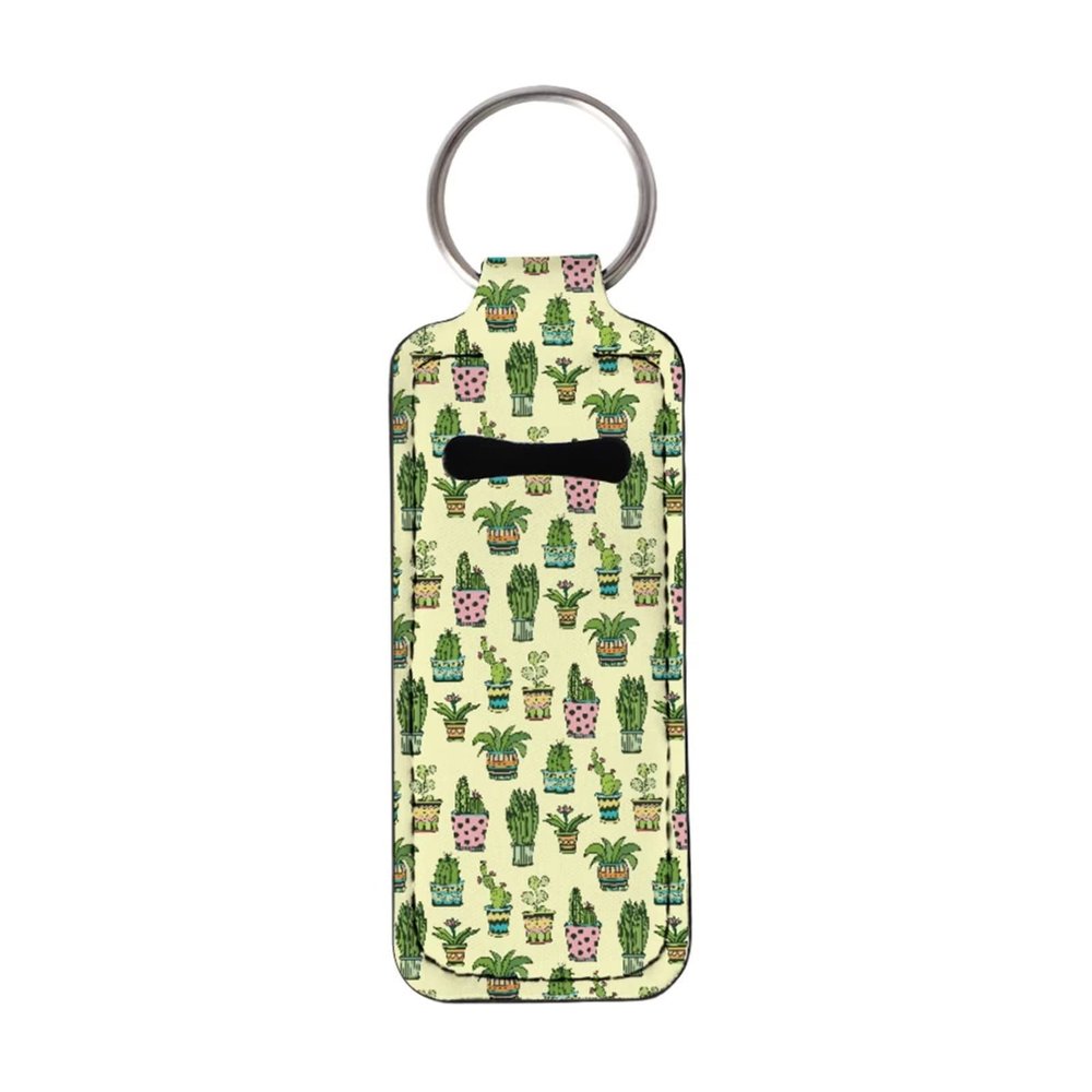 Babrukda 10 Pack Chapstick Holder Keychains Set, Tropical Cactus Print Lip Balm Holder Keychains, Gift for Women Girls Teens Chapstick Keychain Holder, Portable Chapstick Sleeve Pouch Lip Balm Pocket