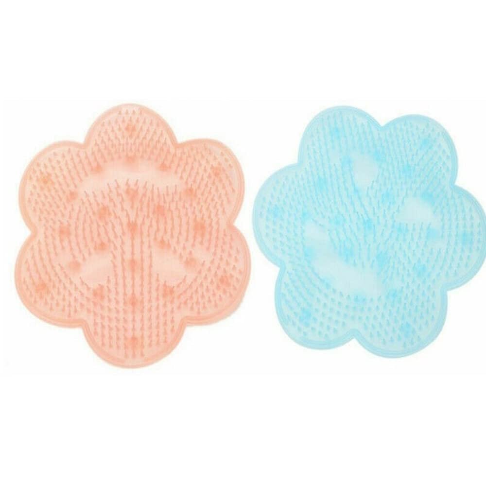 Lazy Bath Shower Back Brush Massage Pad 2PCs Soft Silicone Suction Cup Bathroom Remover Skid Cleaning Foot Brush Pad Bath Mat