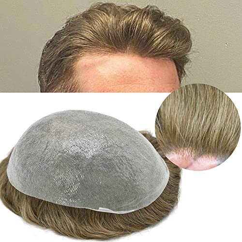 Toupee For Men Hair Unit Mens Hair Pieces European Human Hair 0.04mm Ultra Thin Skin Human Hair Replacement Systems Natural Hairline Mens Toupee 8 * 10, 18# MEDIUM BLONDE-100% density