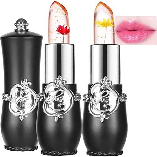 2 Pack Crystal Flower Color Changing Magic Lipstick Jelly, Long Lasting Nutritious Moisturizer Temperature Lip Stain