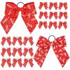 Okuna Outpost 8-Inch Cheer Bows - Polyester Two Toned Cheer Bow - Elastic Ponytail Holder & Fun Cheerleading Ribbons - Secure Play Red & White Volleyball Ribbon - Pack of 20-2 Designs, Red & White view 1
