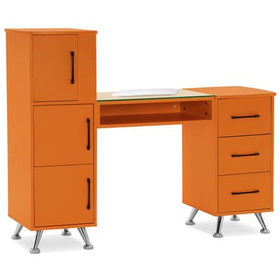 BarberPub Manicure Table, Nail Makeup Desk with Drawers, Storage Beauty Salon Workstation 2611 (Orange)