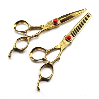 Professional Hair Cutting Shears, Professional 6 inch Upscale Gold Damascus hair cutting scissors haircut thinning barber tools cut shears Hairdressing scissors (Color : Set)