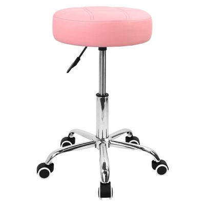 KKTONER Round Rolling Stool Chair PU Leather Height Adjustable Shop Stool Swivel Drafting Work SPA Salon Stools with Wheels Office Chair (Pink)