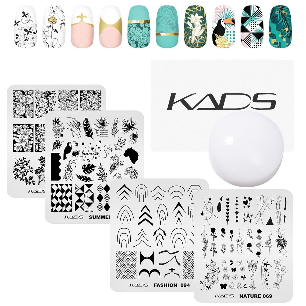 KADS Nail Stamping Plate Nail Stamp Template Stamper Scraper Set French Nails Summer Flower Flamingo Rose