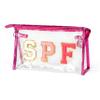 AsodSway Preppy Patch SPF Cosmetic Bag Summer SPF Varsity Letter Clear Toiletry Makeup Bag Waterproof PVC Cosmetic Case Multi-Function Zippered Makeup Pouch for Beach Pool, Pencil Case Pen Pouch view 1