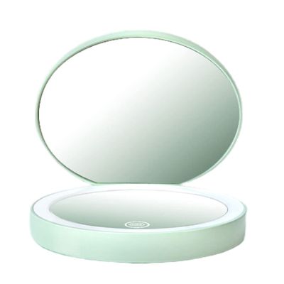 3 Color Lighting, Rechargeable 1X/2X Folding 2-Sided Magnification, Infinity Dimmable Touch Screen, Pocket LED Mirror, Travel Makeup Mirror with Light, Handheld Premium Texture Mirror (B.Green)