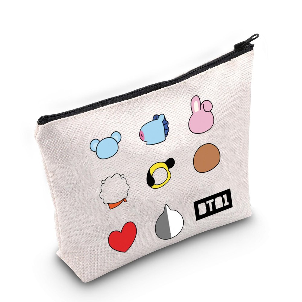 BLUPARK K-pop Characters Makeup Bag K-pop Team Gift for Fans Singer Fan Gift Army Inspired Zipper Pouch Bag (BT bag)