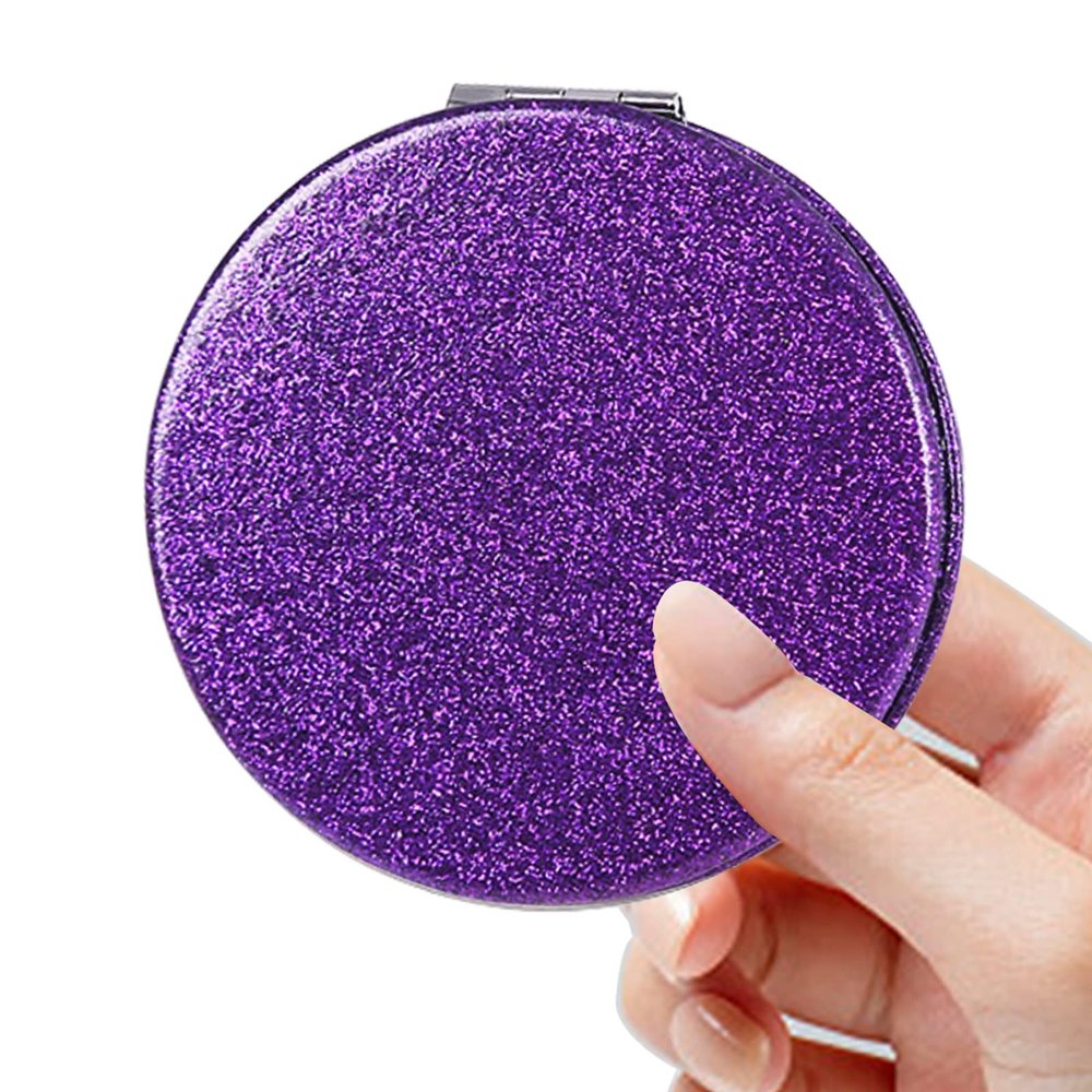Acedada Compact Mirror, Portable Travel Makeup Mini Mirror, Folding Handheld 2-Sided 1x/2x Magnifying Mirror for Women Girls - Purple