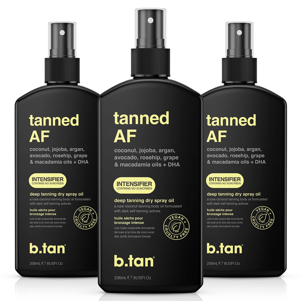 b.tan Intensifier Deep Dry Spray Tanning Oil | Get a Faster, Darker Sun Tan From Tan Accelerating Actives, Packed with Ultra Moisturizing Oils to Keep Skin Hydrated, Vegan, 8 Fl Oz, 2 Pack