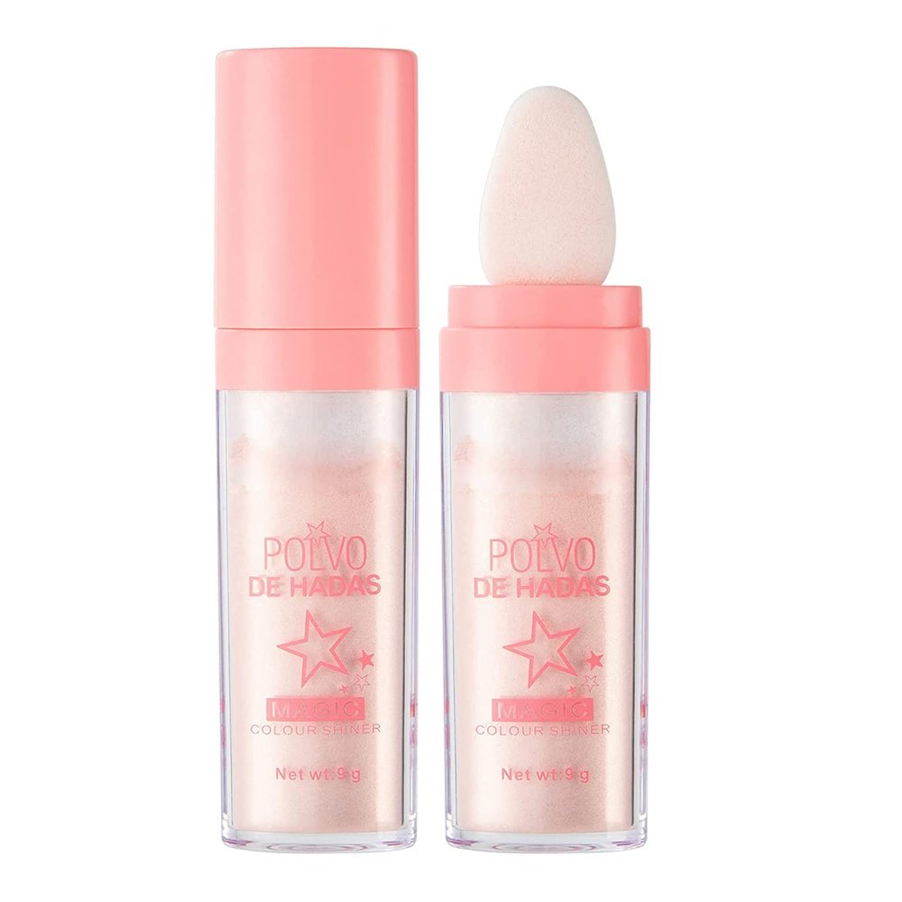 GL-Turelifes Polvo De Hadas Hightlighter Powder Stick Puff Fairy Bomb Stick Glitter Loose Highlight Contouring Shimming Powder for Eyes, Face, Body Brighten Makeup (#02 Pink)