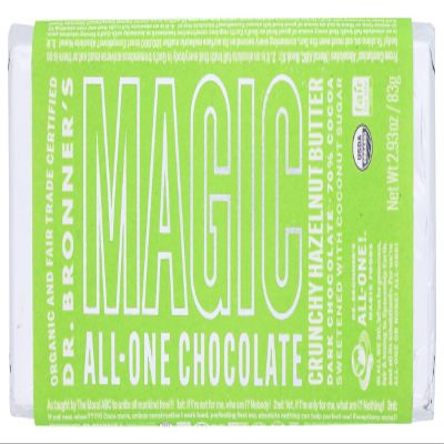 Dr. Bronner's Crunchy Hazelnut Butter Magic All One Dark Chocolate Bar, 70% Cocoa, Non GMO, Vegan, 2.93 Ounces (Pack of 12)