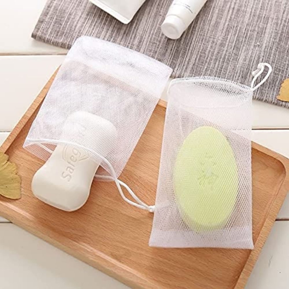 100PCS Thickened Double-layer Foaming Net Facial Cleanser Facial Foam Machine Handmade Soap Bag Cleansing Foam Bubble Bag Soap Net Soap Saver Pouch Mesh Bag