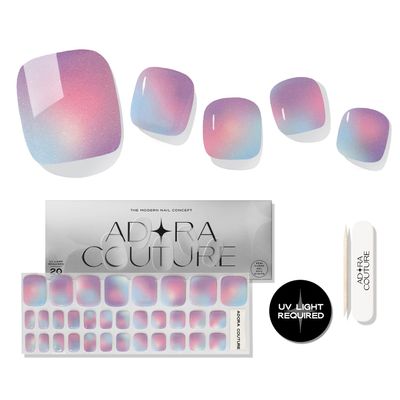 Adora Couture Semi Cured Gel Nail Strips - 32 pcs Gel Pedicure Stickers, Easy to Apply & Remove Toenail Stickers, Salon Quality at Home & Long Lasting - UV Nail Lamp Required - Modern Disco P