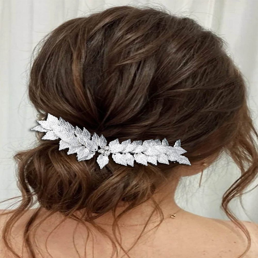 Easedaily Leaf Bride Wedding Hair Comb Silver Leaves Bridal Headpiece Crystal Hair Accessories for Women and Girls