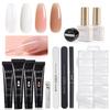 GAOY Poly Nail Extension Gel Kit of 4 Colors with Top Coat Base Coat Dual Forms and Tools Nail Enhancement All-in-One Builder Gel French Manicure Kit view 1
