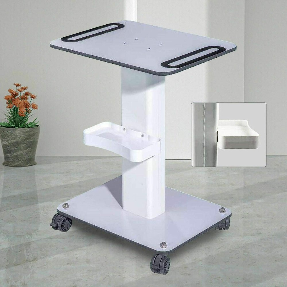 Beauty Salon Trolley Cart, 20.5x15.7x27.2in White Stand With Wheels and Large Storage Fence, Rolling Organizer, Max Load 110lbs