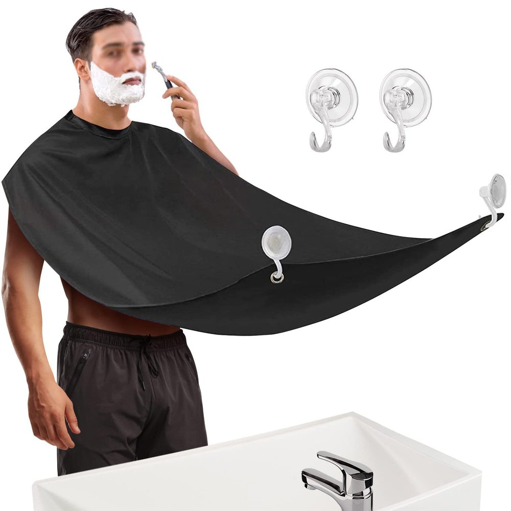 Beard Bib Apron Beard Catcher, Mens Hair Catcher for Shaving, Trimming - Grooming Accessories & Gifts for Dad or Husband (Black)