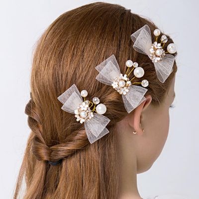 Foyte 3PCS Crystal Flower Hair Clip Pearl Leaf Wedding Hair Pin Princess Headpieces Rhinestone Floral Hair Vines Communion Hair Accessories for Women