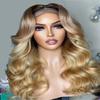 Ombre 4T613 13x4 Lace Front Wigs Blonde Human Hair for Women Dark Brown Roots Ombre Blonde Body Wave Brazilian Remy Hair Wigs with Baby Hair 180% Density Pre Plucked Hairline Hair(18inch, 4T613) view 2