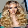 Ombre 4T613 13x4 Lace Front Wigs Blonde Human Hair for Women Dark Brown Roots Ombre Blonde Body Wave Brazilian Remy Hair Wigs with Baby Hair 180% Density Pre Plucked Hairline Hair(18inch, 4T613) view 3