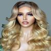 Ombre 4T613 13x4 Lace Front Wigs Blonde Human Hair for Women Dark Brown Roots Ombre Blonde Body Wave Brazilian Remy Hair Wigs with Baby Hair 180% Density Pre Plucked Hairline Hair(18inch, 4T613) view 4