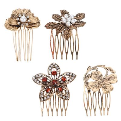 Lurrose 4pcs Pearl Hair Combs Vintage Decorative Headdress Leaf Design for Women Elegant Pearl Diamond Hairpins for Weddings Parties and Special Occasions