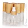 COSIDEA 6 pcs Empty 1oz / 30ml bamboo lids clear glass bottle with lotion pump dispenser, refillable emulsion cosmetic cream bottles, toiletries refill travel container view 1