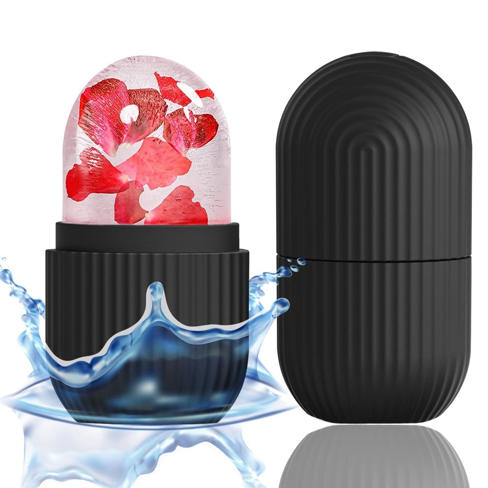 ice face roller, ice mold for face and Eyes, Reusable Massage Silicone Beauty Tool, Naturally Conditioning And Skin Care, De-Puff Eye Bags, Reduce Migraine Pain (Black)