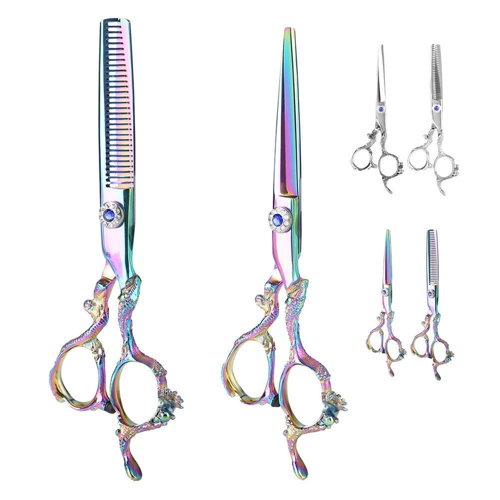 Professional Hairdressing Scissors 2x Premium Thinning Scissors Hairdressing Scissors Barber Shear Hair Thinning Stainless, Women Men[Colour]