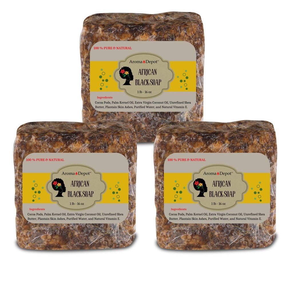 Aroma Depot Raw African Black Soap Bars From Ghana (3 lbs.)