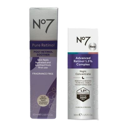 No. 7 Pure Retinol Skincare Bundle - Contains Advanced 1.5% Complex Night Concentrate (1 fl oz), and Post Soother (1.69 oz) No Beauty Set, Multi, 2 Pack