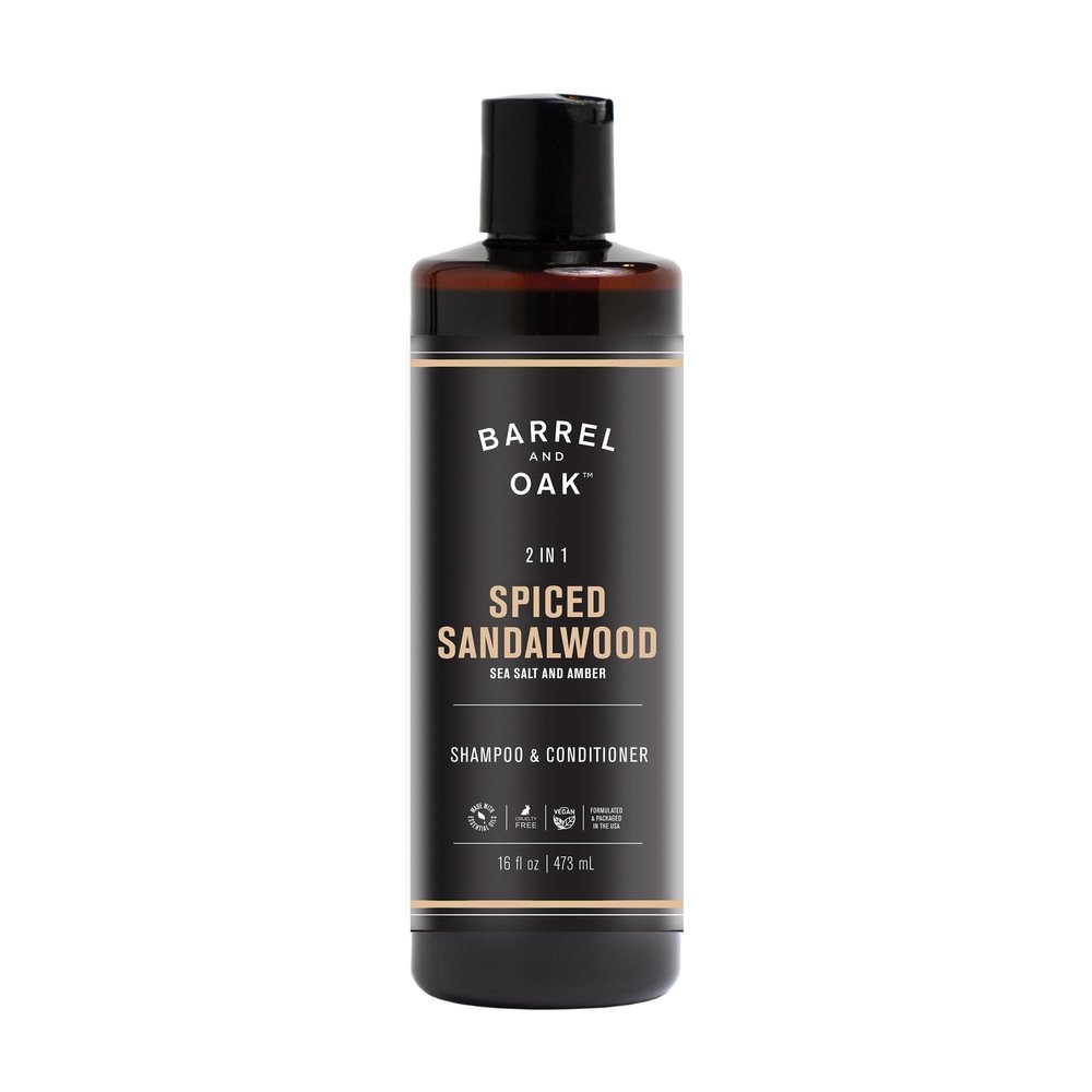 Barrel & Oak 2-in-1 Men's Shampoo and Conditioner, Cleanses Hair & Scalp, Multi-Use Hair Products for Men, Vegan Shampoo and Conditioner, Spiced Sandalwood, 16 oz