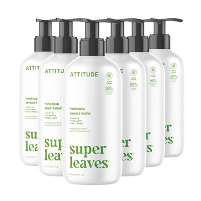 ATTITUDE Liquid Hand Soap, EWG Verified, Plant and Mineral-Based, Vegan Personal Care Products, Pear & Amber, 16 Fl Oz (Pack of 6)