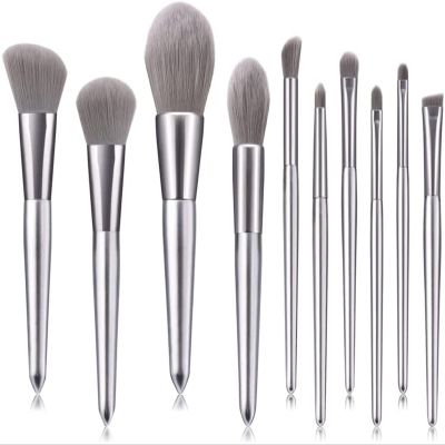YQBUER Makeup Brush 10pcs Silver Makeup Brushes Set Powder Foundation Blush Contour Concealer Eye Shadow Eyebrow Cosmetic Make Up Brush Tool Cosmetic Products (Color : Silver, Size : 10pcs)