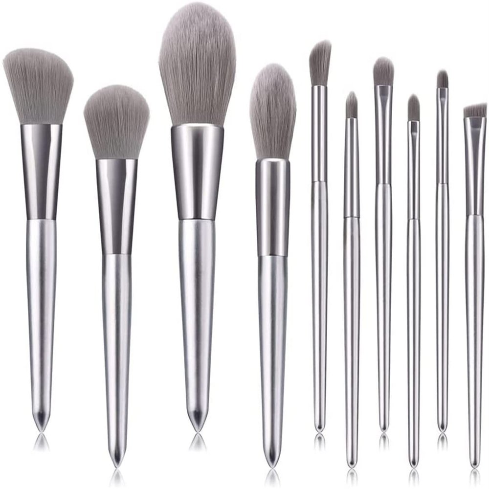 YQBUER Makeup Brush 10pcs Silver Makeup Brushes Set Powder Foundation Blush Contour Concealer Eye Shadow Eyebrow Cosmetic Make Up Brush Tool Cosmetic Products (Color : Silver, Size : 10pcs)