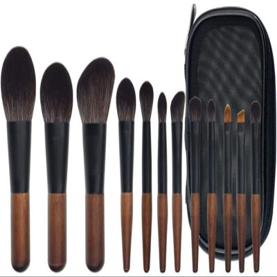 YQBUER Makeup Brush Mini Portable 12 Makeup Brush Set Loose Powder Brush Eyeshadow Brush Beauty Tool Cosmetic Products (Color : Black, Size : 12pcs)