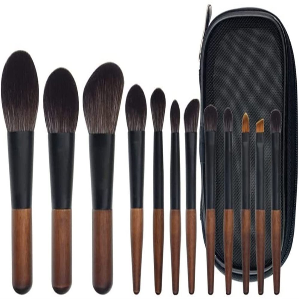 YQBUER Makeup Brush Mini Portable 12 Makeup Brush Set Loose Powder Brush Eyeshadow Brush Beauty Tool Cosmetic Products (Color : Black, Size : 12pcs)