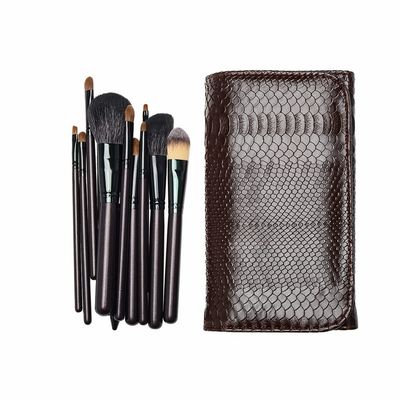 YQBUER Makeup Brush 12pcs Makeup Brushes Set Powder Contour Blush Brush Cosmetic Beauty Tools Goat Hair with Bag Cosmetic Products (Color : Brown, Size : 12pcs)