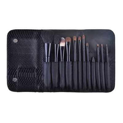 YQBUER Makeup Brush 12pcs Makeup Brushes Set Powder Contour Blush Brush Cosmetic Beauty Tools Goat Hair with Bag Cosmetic Products (Color : Black, Size : 12pcs)