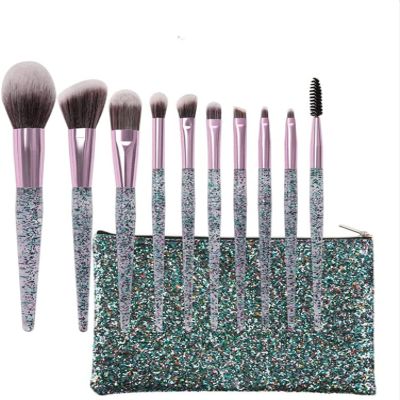 YQBUER 10pcs/Set Makeup Brush Set Foundation Brush Blending Concealer Makeup Brush Set with Case (Color : Blue, Size : 10pcs)