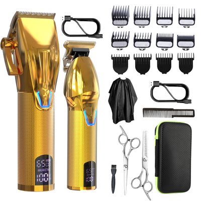 Dumite Cordless Hair Clippers for Men,Professional Hair Clippers Trimmer Kit,Barber Fading Clipper and Zero Gap T-Blade Trimmer Set with LED Display for Mens Gifts(Gold)