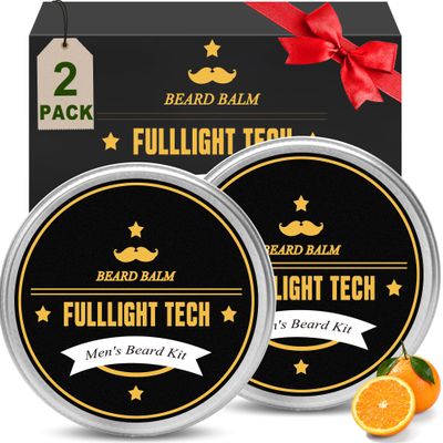 FULLLIGHT TECH Beard Balm, 2 Pack - Citrus Scent - Coconut, Argan, Jojoba Oils - Styles, Hydrates & Smooths Beards & Mustaches - Beard Styling Balm - Gifts for Men