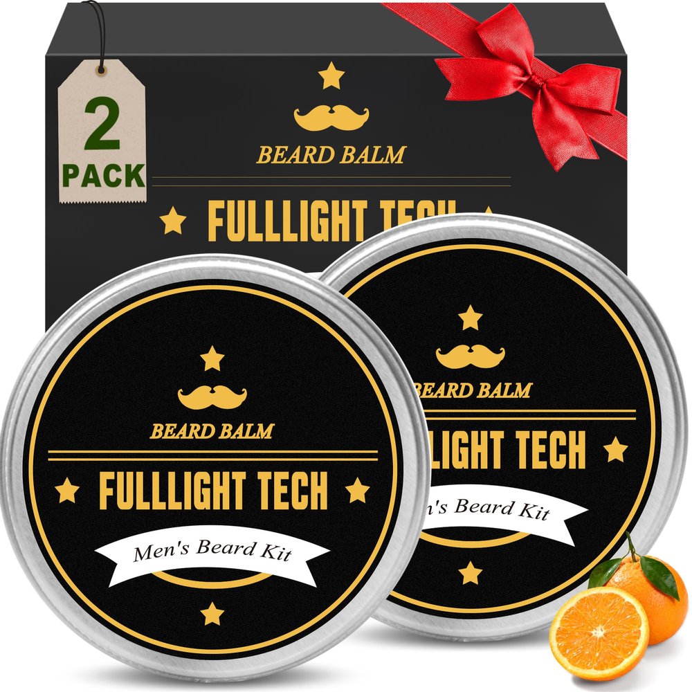 FULLLIGHT TECH Beard Balm, 2 Pack - Citrus Scent - Coconut, Argan, Jojoba Oils - Styles, Hydrates & Smooths Beards & Mustaches - Beard Styling Balm - Gifts for Men