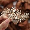 Foyte Crystal Bride Wedding Hair Comb Leaf Bridal Headpieces Rhinestone Hair Pieces Pearl Bridesmaid Side Combs Hair Accessories for Women (rhinestone) view 1