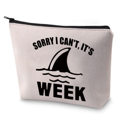 BLUPARK Funny Shark Makeup Bag Shark Lover Gift Sorry I Can't It's Week Cosmetic Bag for Women (It's Week)